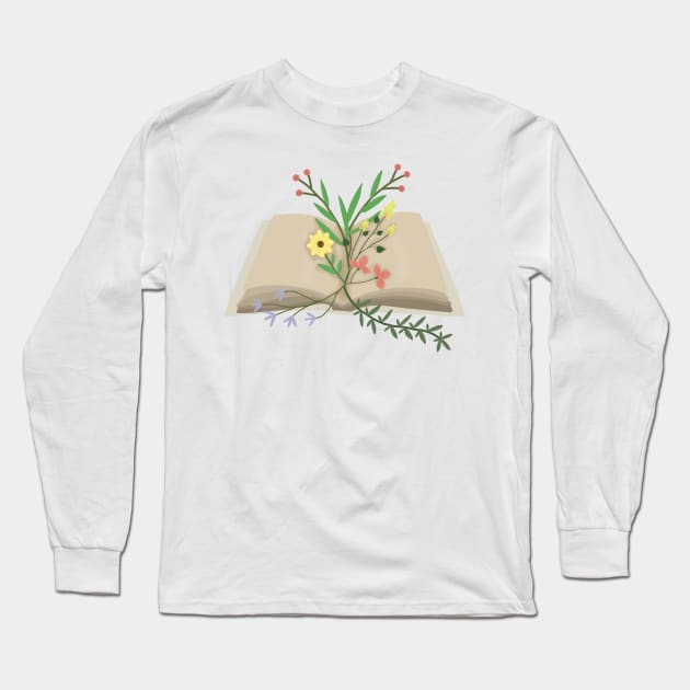 Flowers Growing From Book Long Sleeve T-Shirt by Becky-Marie